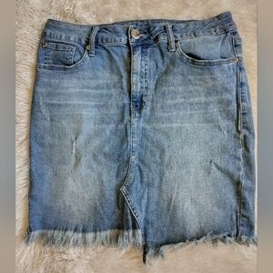 Seven7 washed denim distressed raw hem stretch casual frayed Mini skirt